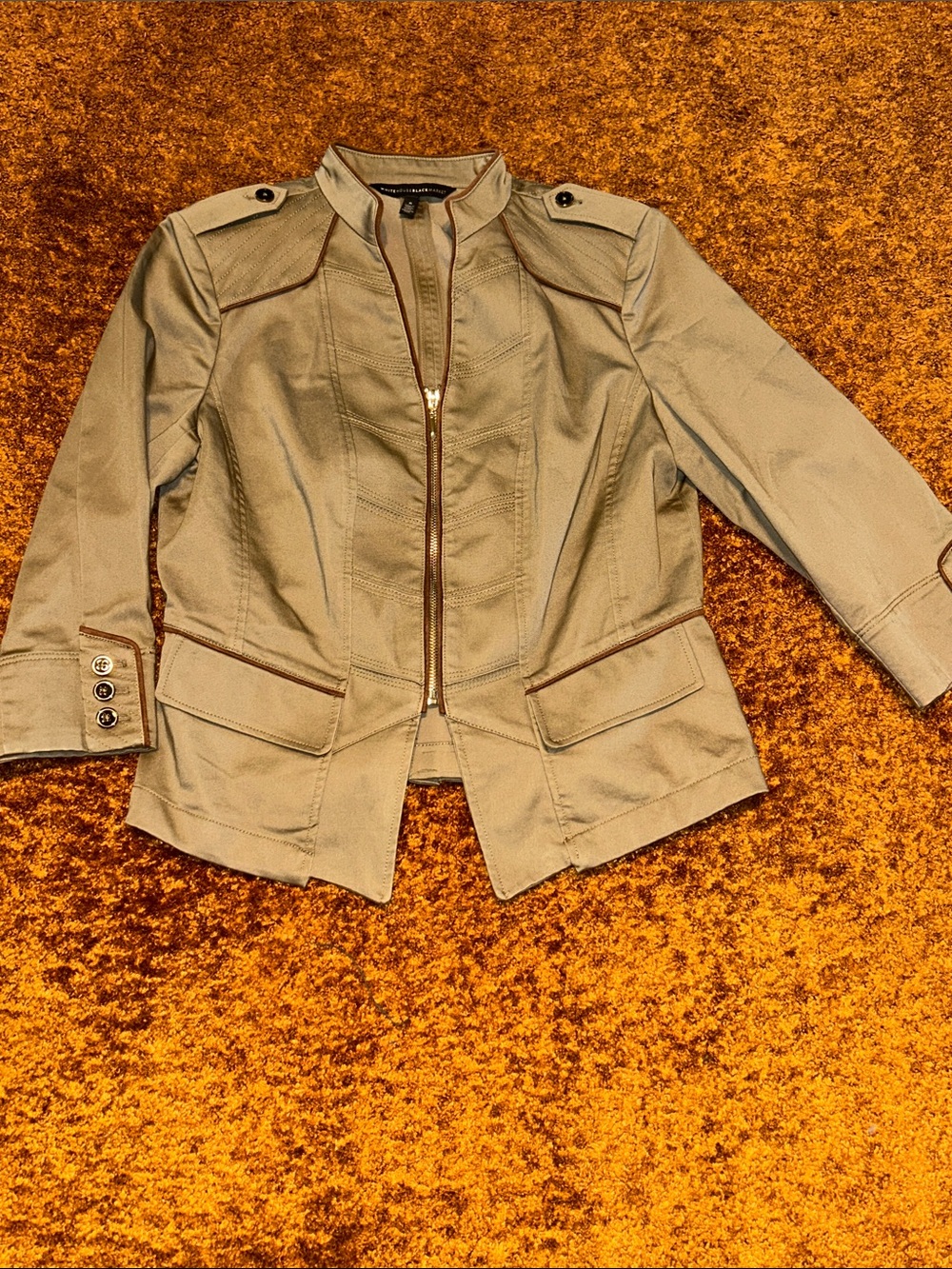 White House Black Market Khaki Utility Zip Jacket